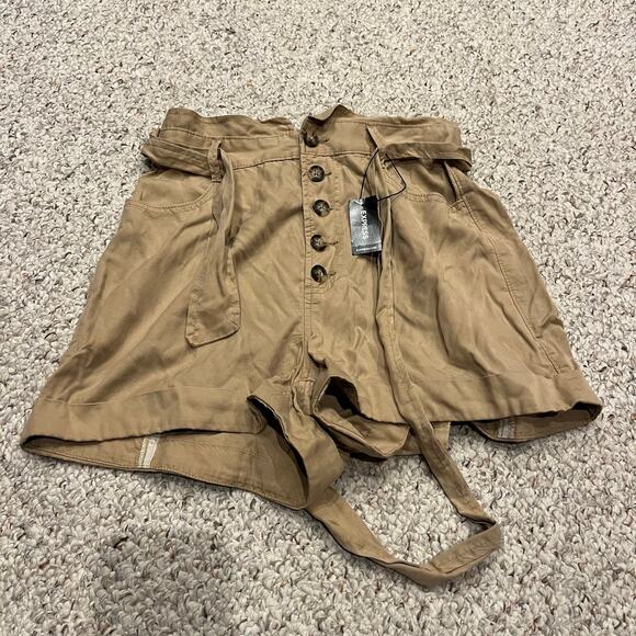 Express Pants - NWT Express Extreme High Rise Shortie Shorts Sz S Button Fly Tan Casual
